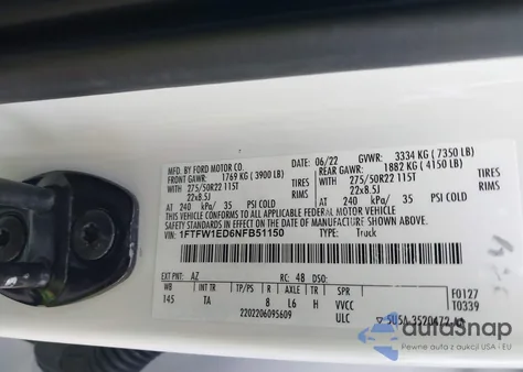 2022 Ford F-150 Limited from USA, damaged, VIN 1FTFW1ED6NFB51150